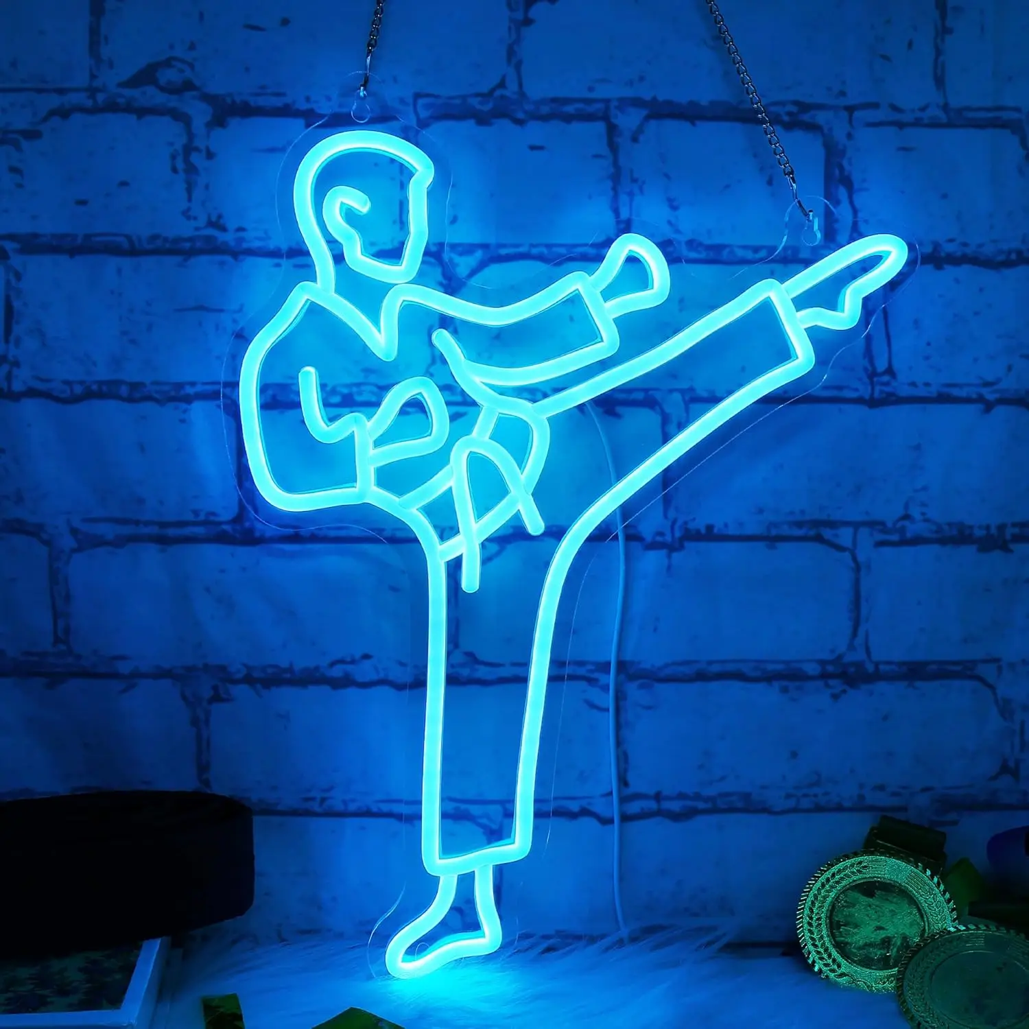 Karate Man Neon Sign Blue LED  - Home Gym Neon Sign review and price