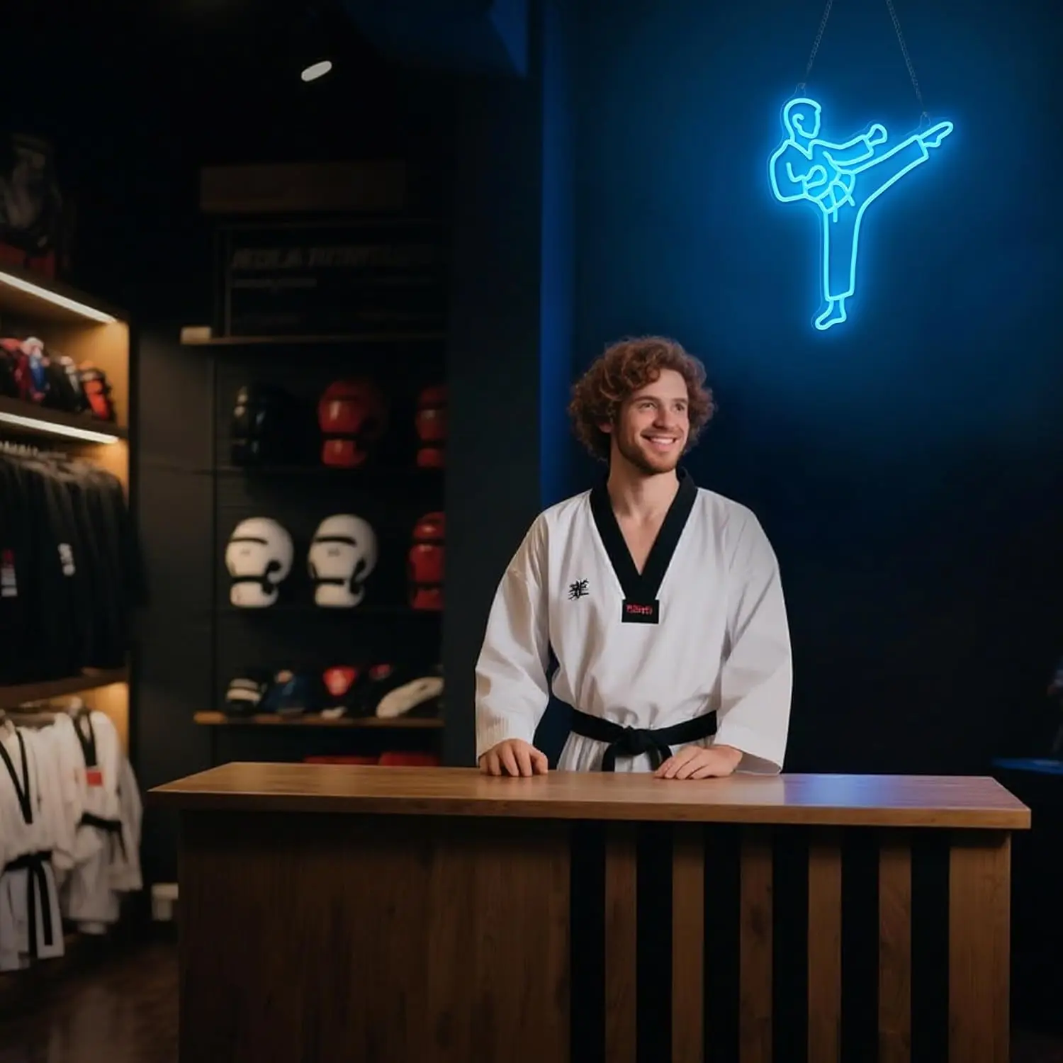 Karate Man Neon Sign Blue LED  - Home Gym Neon Sign review and price